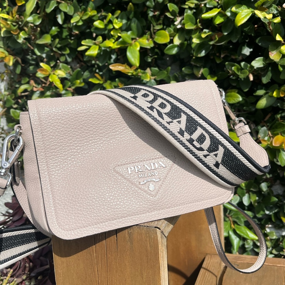 Prada Cream Crossbody Bag with Textured Leather and Adjustable Strap